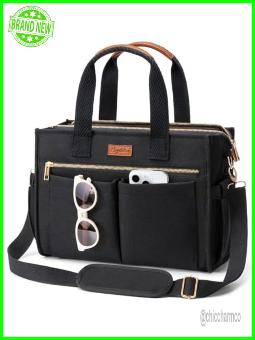 Canvas Tote Bag for Women 15 Pockets Laptop Work Crossbody Nurse Teacher